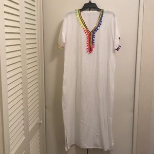 Long white cotton rayon beach coverup dress. New